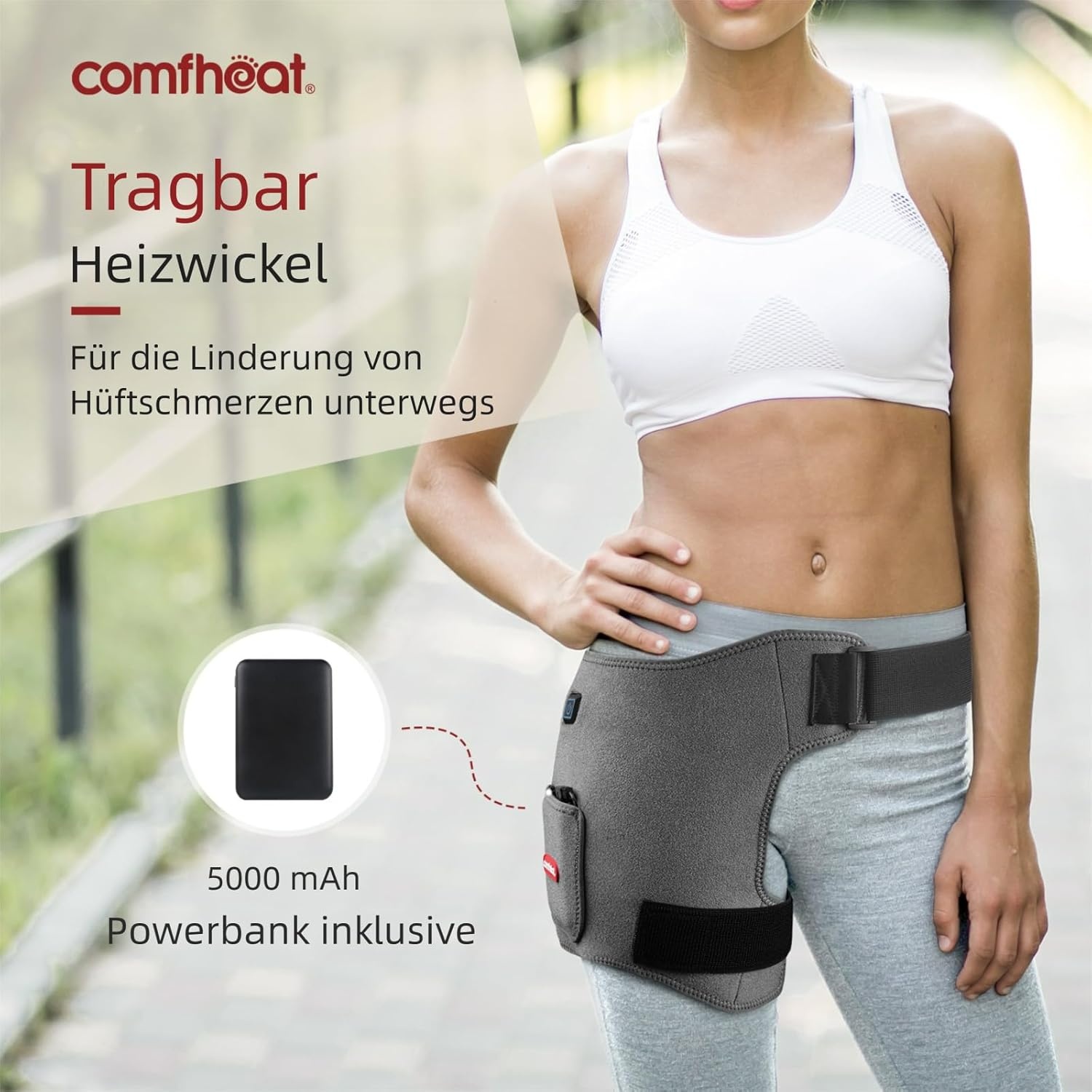 Verwarmde heupsteun voor verlichting van heuppijn, USB-aangedreven heupwrap, draagbaar