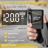 Mini Electric Bicycle Pump, 120 PSI Battery Bicycle Air Pump, Portable Air Pump Bicycle with Pressure Gauge, Auto-Off & LED Light, with Presta and Schrader Valves for E-Bikes, Mountain Bikes