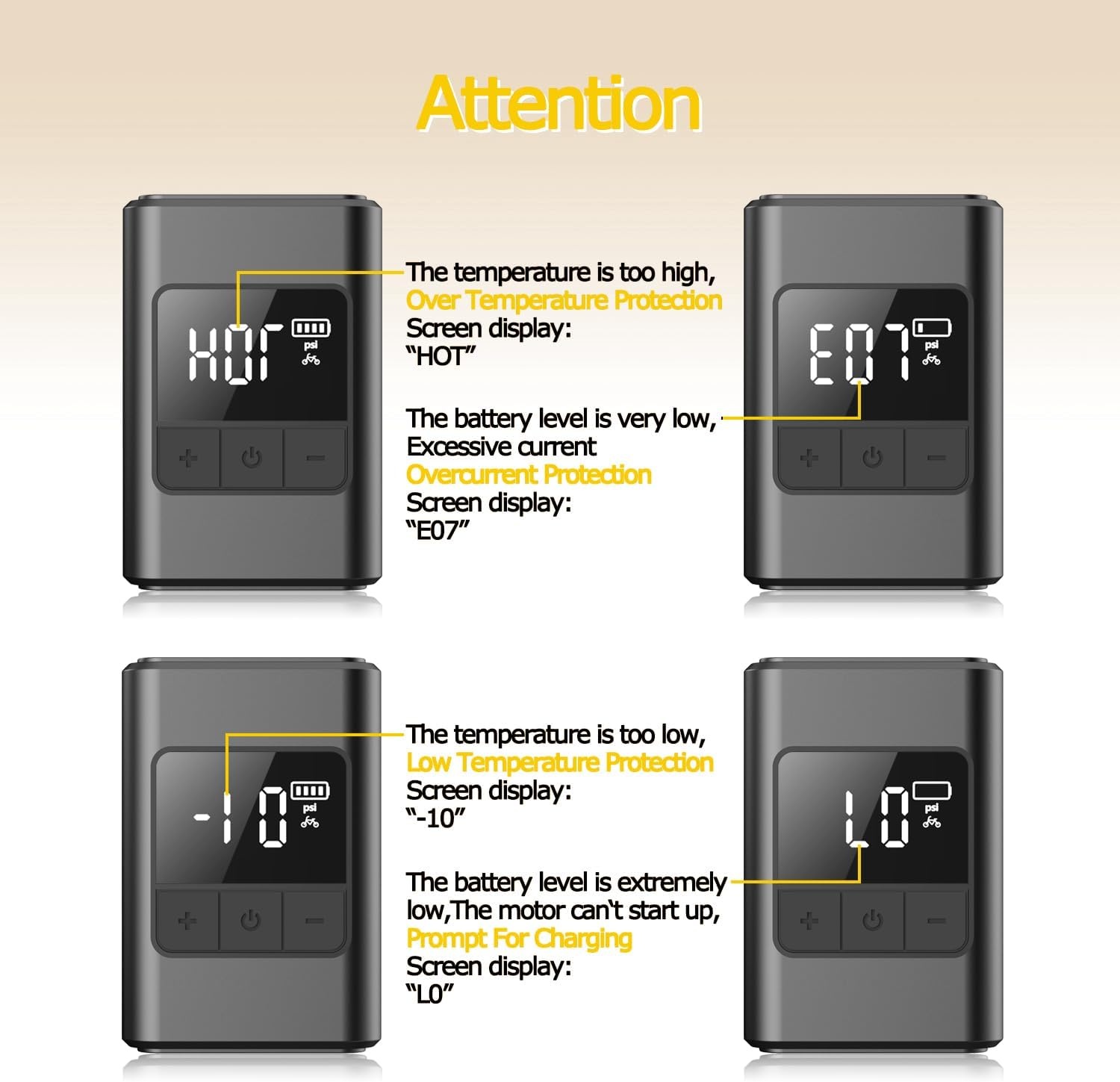 Mini Electric Bicycle Pump, 120 PSI Battery Bicycle Air Pump, Portable Air Pump Bicycle with Pressure Gauge, Auto-Off & LED Light, with Presta and Schrader Valves for E-Bikes, Mountain Bikes