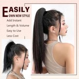 Klauw op Paardenstaart Haarstuk Vlecht Verlenging Rechte Lange Paardenstaart Extensies Haarverlenging Synthetische Ponytail, 50cm Donkerbruin