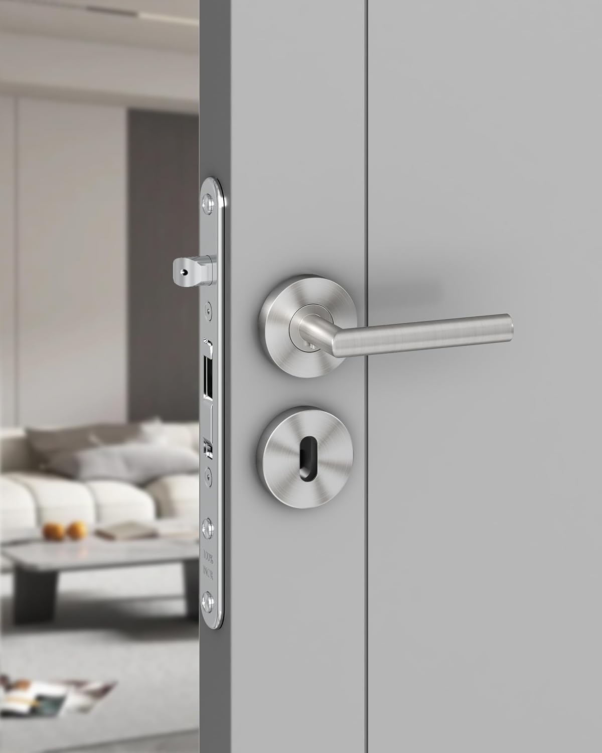 Deurkrukken Binnendeuren Deurklinkset Roestvrij Staal Toilet De Vorm van L PZ Profiel Cilinder Zilver