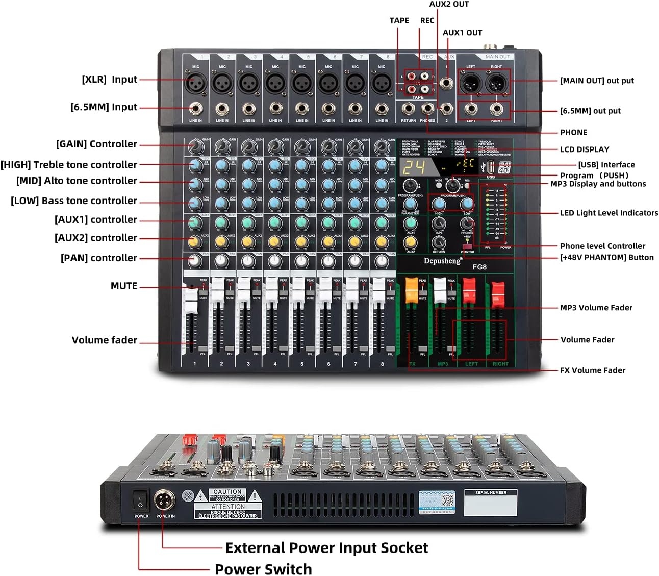 Depusheng FG8: 8-Kanal Audio Mixer met 30% Korting