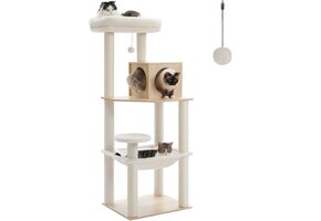 PETEPELA Houten Kattenkrabpaal 143 cm - 30% Korting - Beige