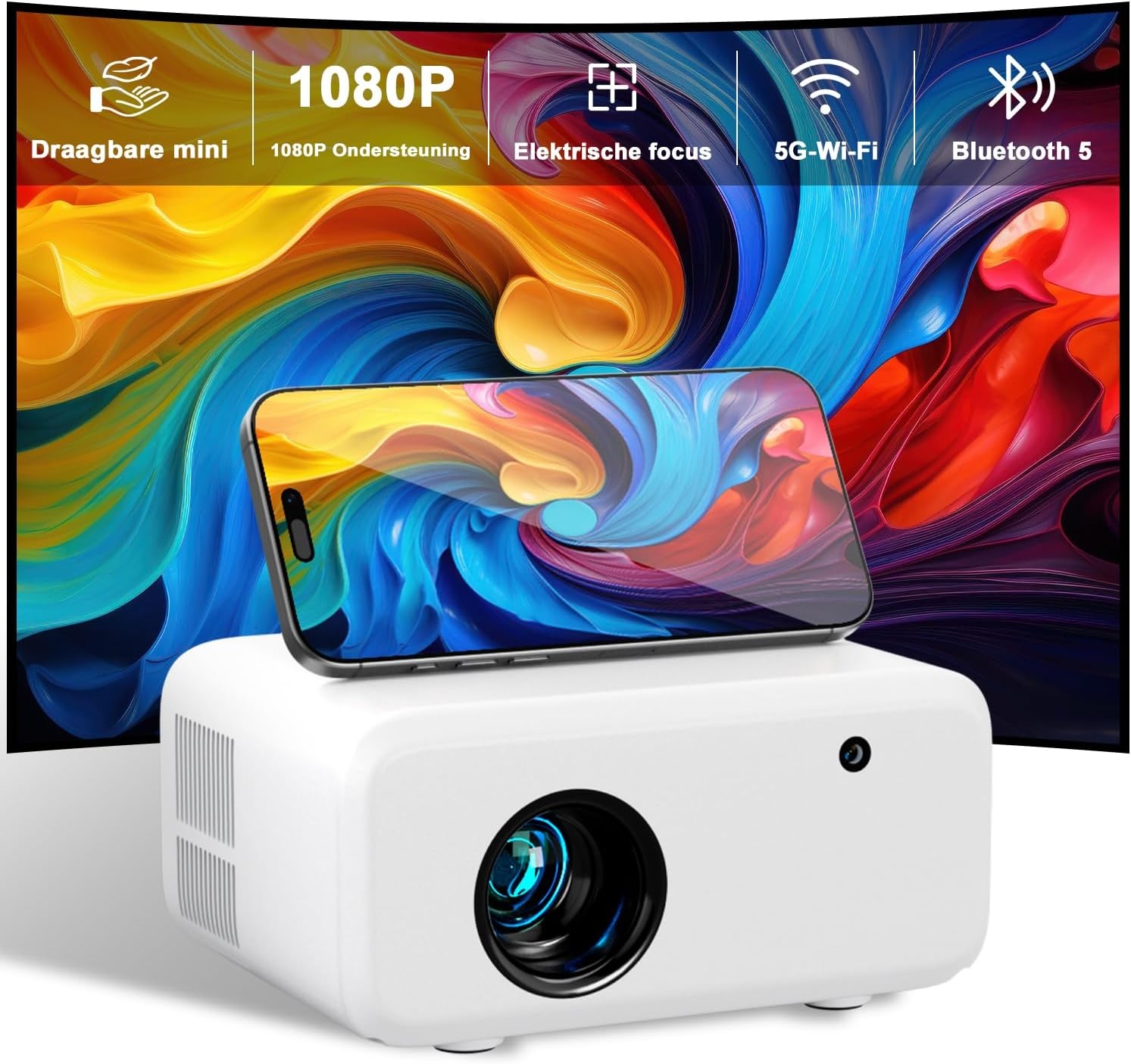 Mini Projector Visulapex V3 PRO - 12000 Lumen, FHD 1080P, 5G WiFi - Nu 30% Korting!