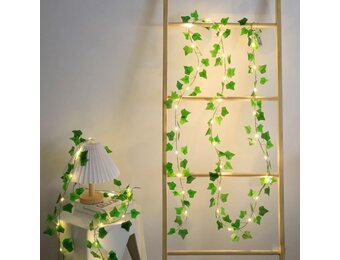 Fielegen 2 stuks per 20 leds, klimop, slinger, met batterij, hangende nep-klimop, wijnrood, feeënlichten voor slaapkamer, bruiloft, feest, vakantie, tuin, patio, decoratie