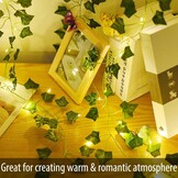 Fielegen 2 stuks per 20 leds, klimop, slinger, met batterij, hangende nep-klimop, wijnrood, feeënlichten voor slaapkamer, bruiloft, feest, vakantie, tuin, patio, decoratie