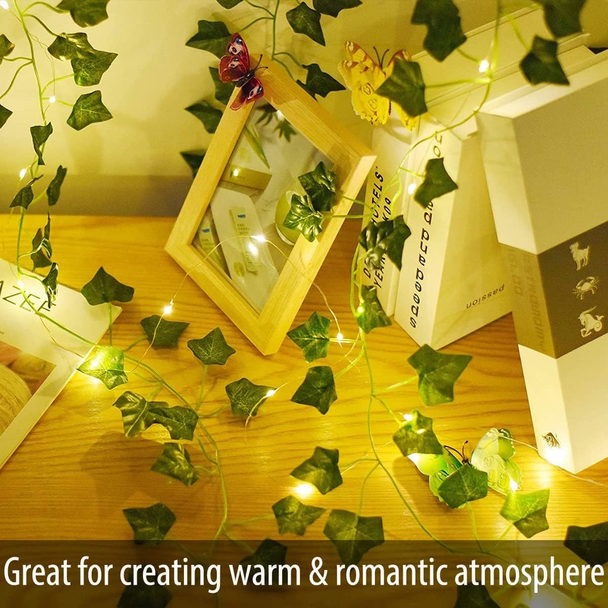 Fielegen 2 stuks per 20 leds, klimop, slinger, met batterij, hangende nep-klimop, wijnrood, feeënlichten voor slaapkamer, bruiloft, feest, vakantie, tuin, patio, decoratie