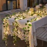 Fielegen 2 stuks per 20 leds, klimop, slinger, met batterij, hangende nep-klimop, wijnrood, feeënlichten voor slaapkamer, bruiloft, feest, vakantie, tuin, patio, decoratie