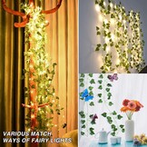 Fielegen 2 stuks per 20 leds, klimop, slinger, met batterij, hangende nep-klimop, wijnrood, feeënlichten voor slaapkamer, bruiloft, feest, vakantie, tuin, patio, decoratie