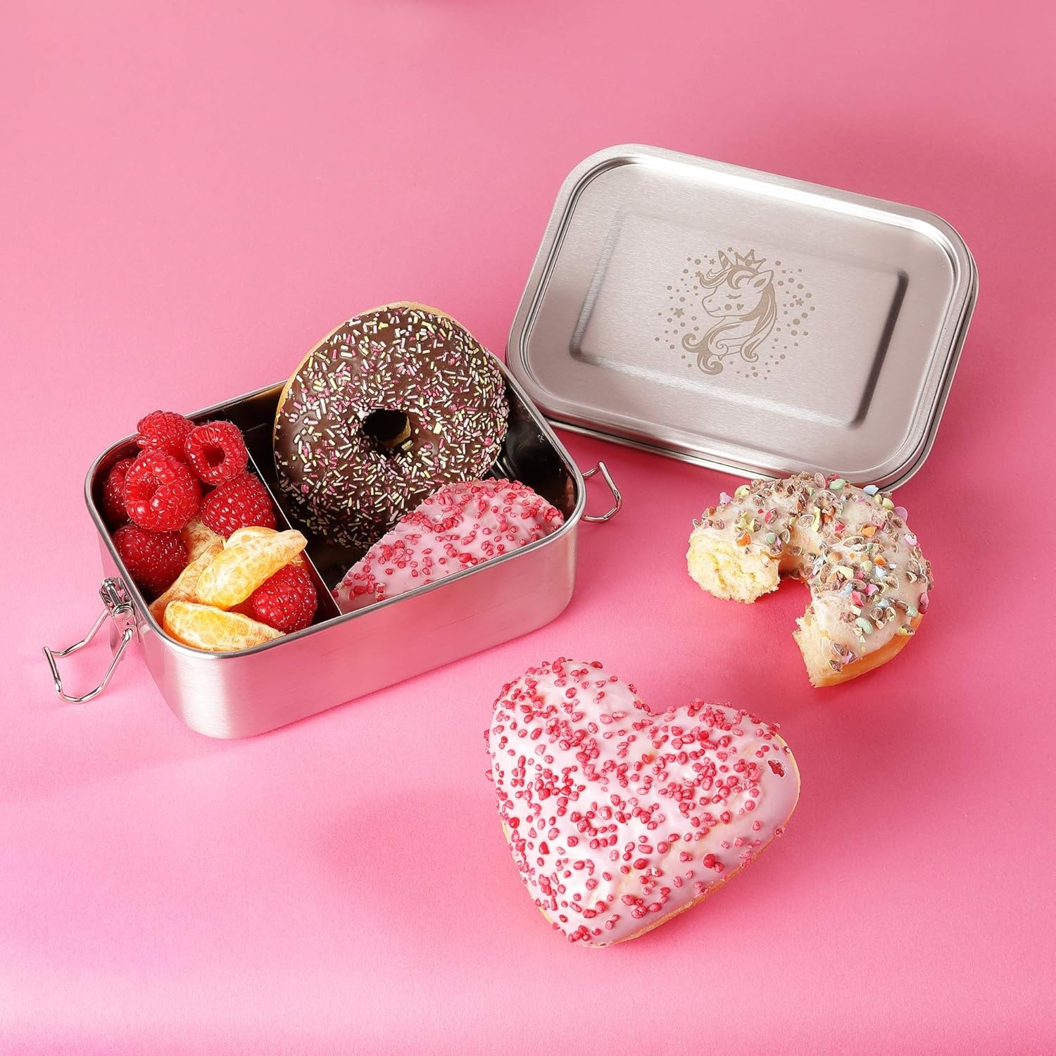 Stainless Steel Lunch Box for Children, Waterproof with Divider Bento Box for Children, Breakfast Box, for Kindergarten, School (Unicorn)