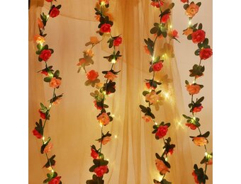 Fielegen 2 Pack 60LED Bloem Rose Vine String Lights, 20ft Batterij Aangedreven Kunstmatige Rose Bloem Garland Fairy Lights voor Valentijnsdag Bruiloft Verjaardag Party Slaapkamer Home Garden Decor