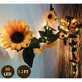 Fielegen 30 LED Artificial Sunflower Garland String Lights 7ft Silk Sunflower Vines with 10 Flower Heads Battery Powered Fairy String Lights for Wedding Party, Valentine's Day, Birthday Bedroom Decor