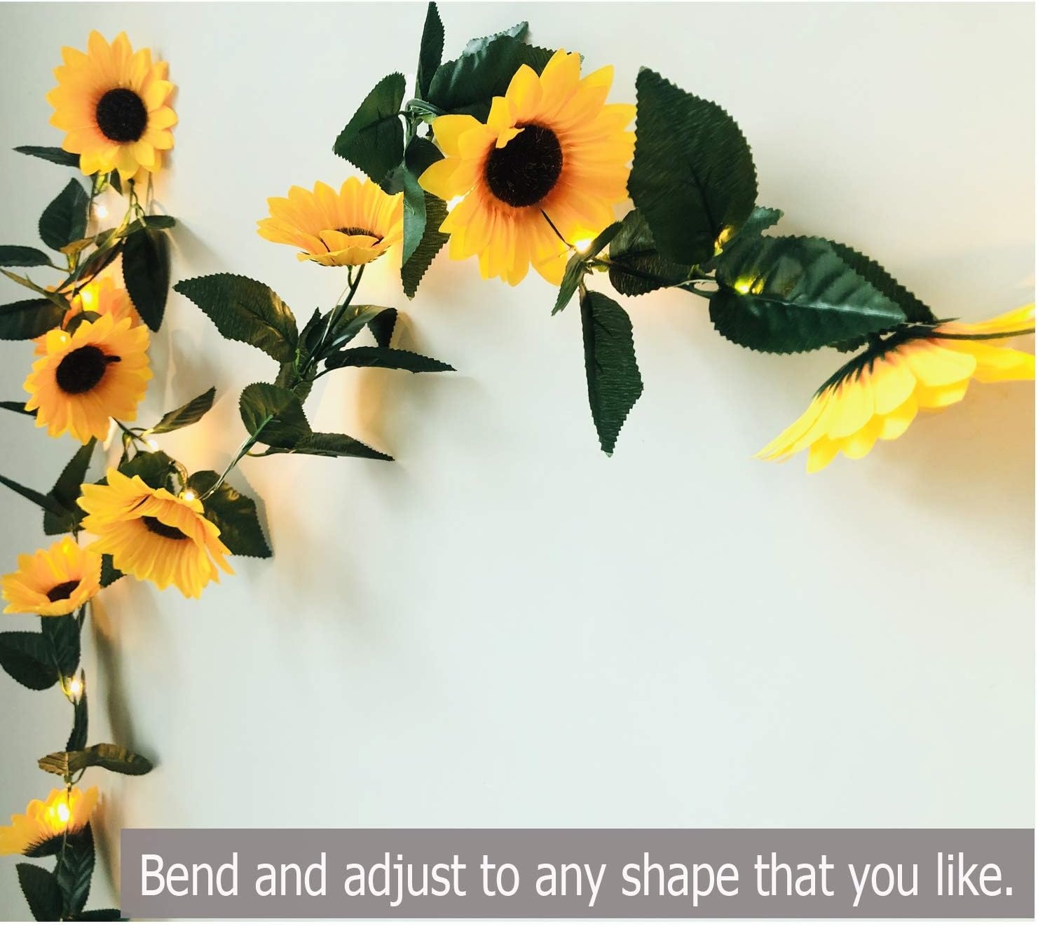 Fielegen 30 LED Artificial Sunflower Garland String Lights 7ft Silk Sunflower Vines with 10 Flower Heads Battery Powered Fairy String Lights for Wedding Party, Valentine's Day, Birthday Bedroom Decor