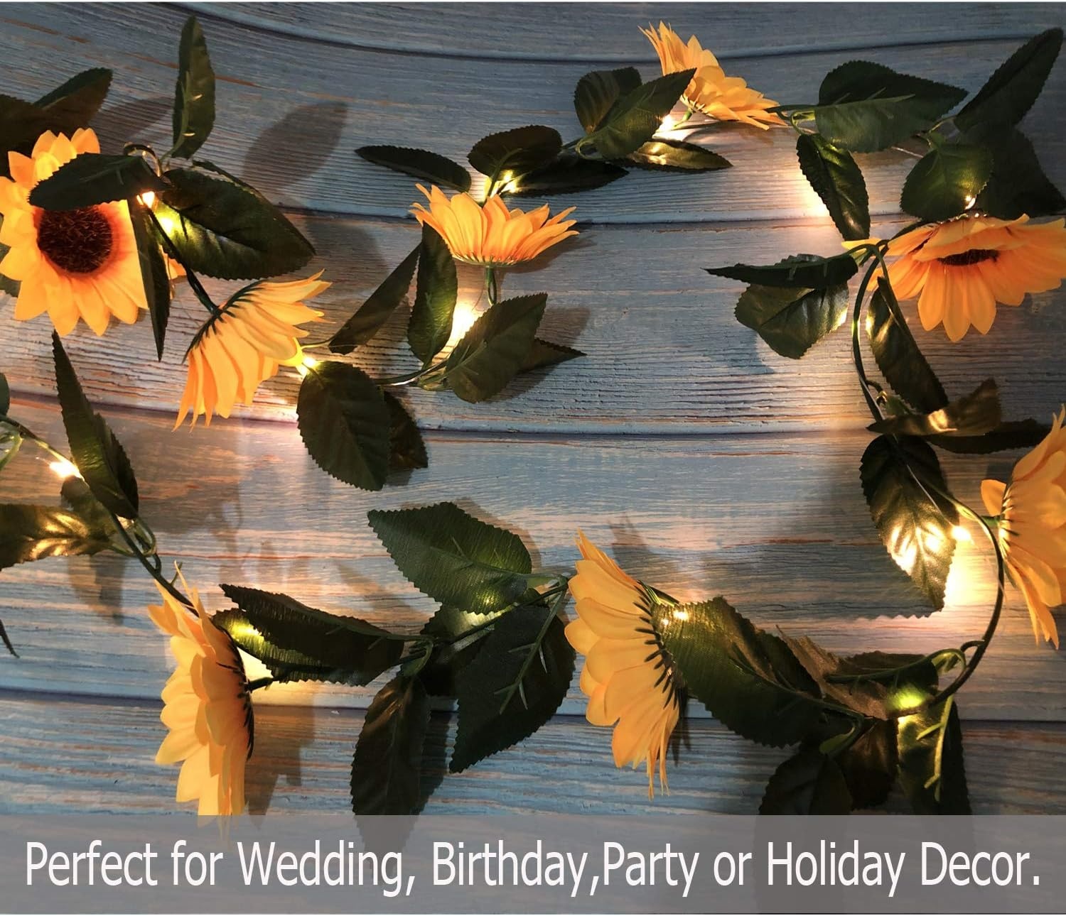 Fielegen 30 LED Artificial Sunflower Garland String Lights 7ft Silk Sunflower Vines with 10 Flower Heads Battery Powered Fairy String Lights for Wedding Party, Valentine's Day, Birthday Bedroom Decor