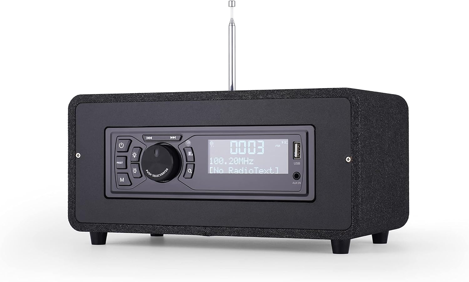 BEA103-028 LCD-scherm FM/DAB+ radio/Bluetooth/USB/AUX IN lichtzwarte radio met afstandsbediening en dual-alarm-modus
