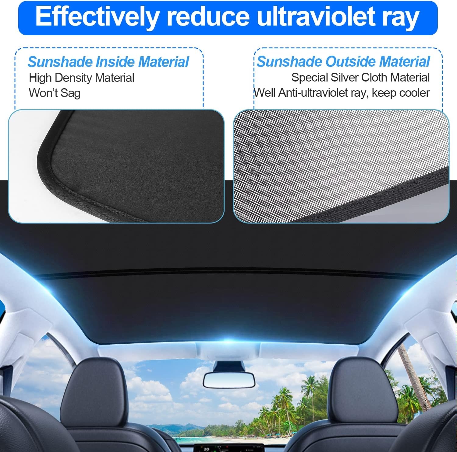 Tesla Model Y Zonneklep voor en achter - Opvouwbaar voor Open Raam - Accessoires Model Y (zwart en zilver)