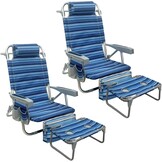 Rugzak Strandstoel Aluminium 2 Pack met Opvouwbare Camping Tafel 5-Positie Lay Flat Lounge Stoel Outdoor voor Volwassenen met Geïsoleerde Koeltas en Bekerhouder