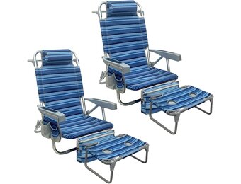 Rugzak Strandstoel Aluminium 2 Pack met Opvouwbare Camping Tafel 5-Positie Lay Flat Lounge Stoel Outdoor voor Volwassenen met Geïsoleerde Koeltas en Bekerhouder