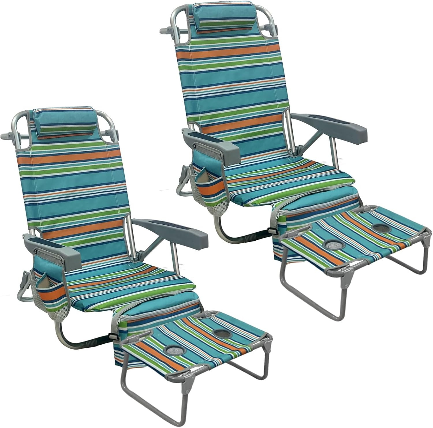 Rugzak Strandstoel Aluminium 2 Pack met Opvouwbare Camping Tafel 5-Positie Lay Flat Lounge Stoel Outdoor voor Volwassenen met Geïsoleerde Koeltas en Bekerhouder