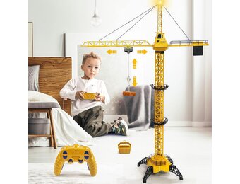 Mini Tudou Constructie Torenkraan Speelgoed, RC Bouwtorenkraan Speelgoed, 128 cm Hoge 2.4 Hz Afstandsbediening Torenkraan, 6-Kanaals & 680° Draaibare Lift, Torenlicht en Geluiden voor Jongens