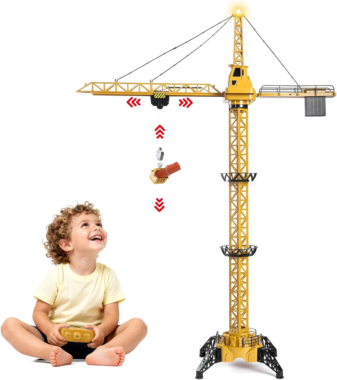 Mini Tudou Constructie Torenkraan Speelgoed, RC Bouwtorenkraan Speelgoed, 128 cm Hoge 2.4 Hz Afstandsbediening Torenkraan, 6-Kanaals & 680° Draaibare Lift, Torenlicht en Geluiden voor Jongens