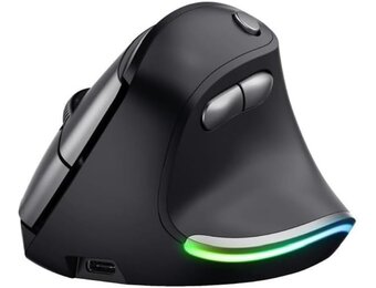 Trust Bayo Rechargeable Vertical Mouse, Sustainable Ergonomic Mouse, Reduces Arm and Wrist Strain, RF 2.4GHz, 800-4200 DPI, 6 Buttons, RGB Wireless Mouse for Windows, PC, Laptop, Mac - Black