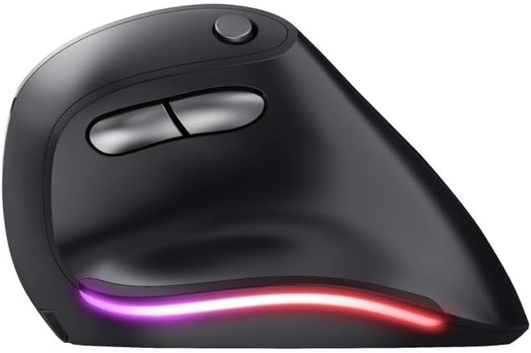 Trust Bayo Rechargeable Vertical Mouse, Sustainable Ergonomic Mouse, Reduces Arm and Wrist Strain, RF 2.4GHz, 800-4200 DPI, 6 Buttons, RGB Wireless Mouse for Windows, PC, Laptop, Mac - Black
