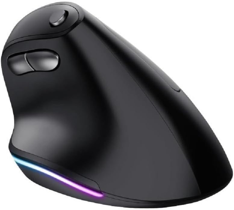 Trust Bayo Rechargeable Vertical Mouse, Sustainable Ergonomic Mouse, Reduces Arm and Wrist Strain, RF 2.4GHz, 800-4200 DPI, 6 Buttons, RGB Wireless Mouse for Windows, PC, Laptop, Mac - Black