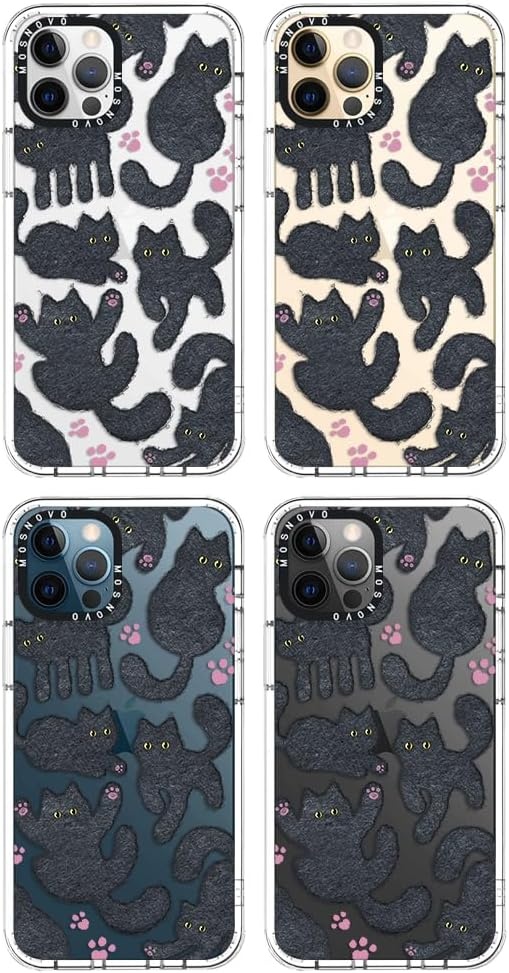 MOSNOVO Hoesje voor iPhone 12 Pro Max, [Buffertech 6,6ft militaire valbescherming] [Anti Peel Off Tech] Clear TPU Bumper Phone Case Cover Ontwerp - Zwarte Harige Kat