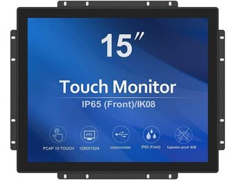 GreenTouch 15 Inch Open-Frame Touchscreen LCD-Monitor - Capacitieve Pcap - 1024x768-5:4 - Zwart