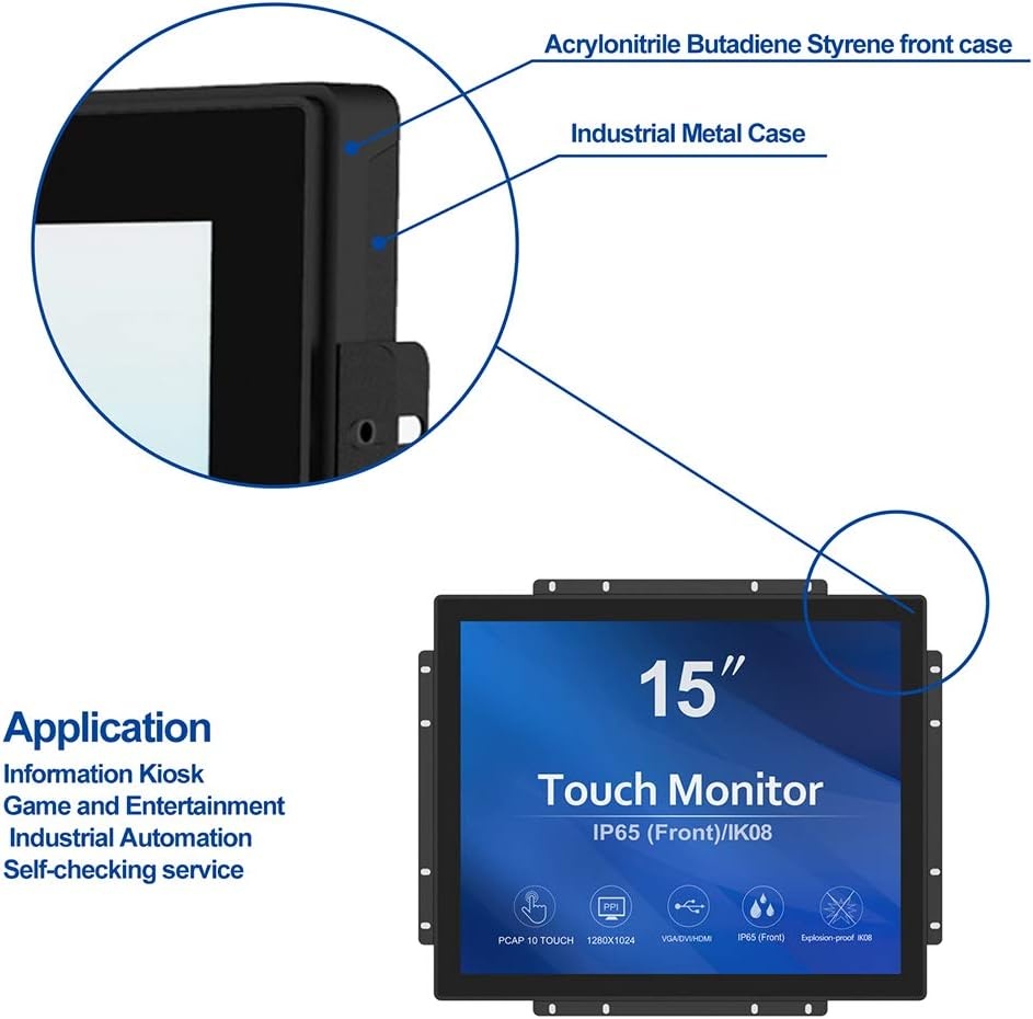 GreenTouch 15 Inch Open-Frame Touchscreen LCD-Monitor - Capacitieve Pcap - 1024x768-5:4 - Zwart