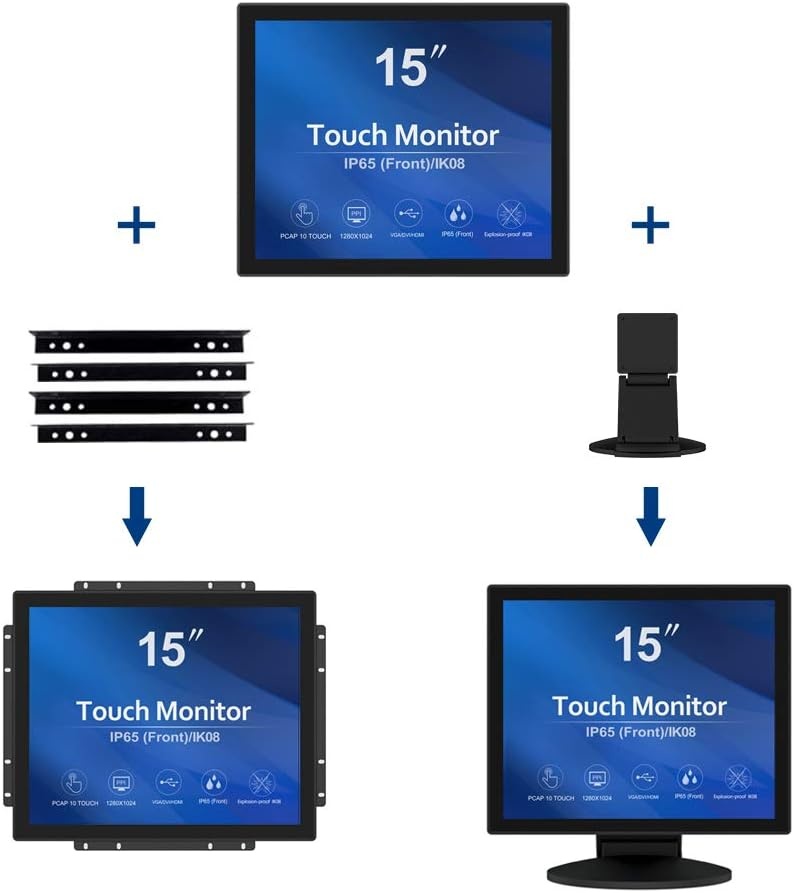 GreenTouch 15 Inch Open-Frame Touchscreen LCD-Monitor - Capacitieve Pcap - 1024x768-5:4 - Zwart