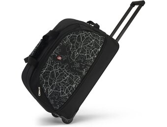 OIWAS Reistas met wielen, kleine 50 - 60 l, zakelijke trolley, handbagage, sporttas, weekendtas, voor dames en heren, uitbreiding, Zwart met kaartpatroon, Medium