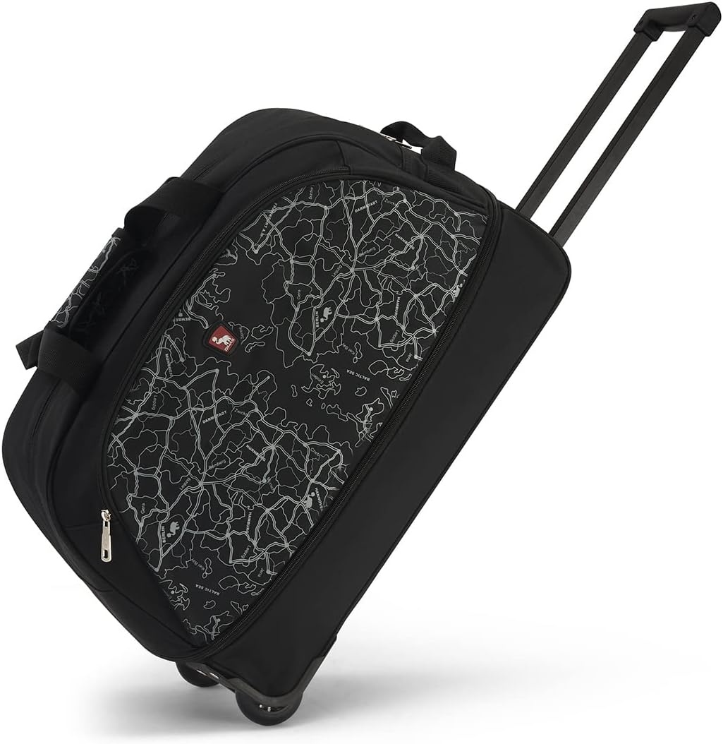 OIWAS Reistas met wielen, kleine 50 - 60 l, zakelijke trolley, handbagage, sporttas, weekendtas, voor dames en heren, uitbreiding, Zwart met kaartpatroon, Medium