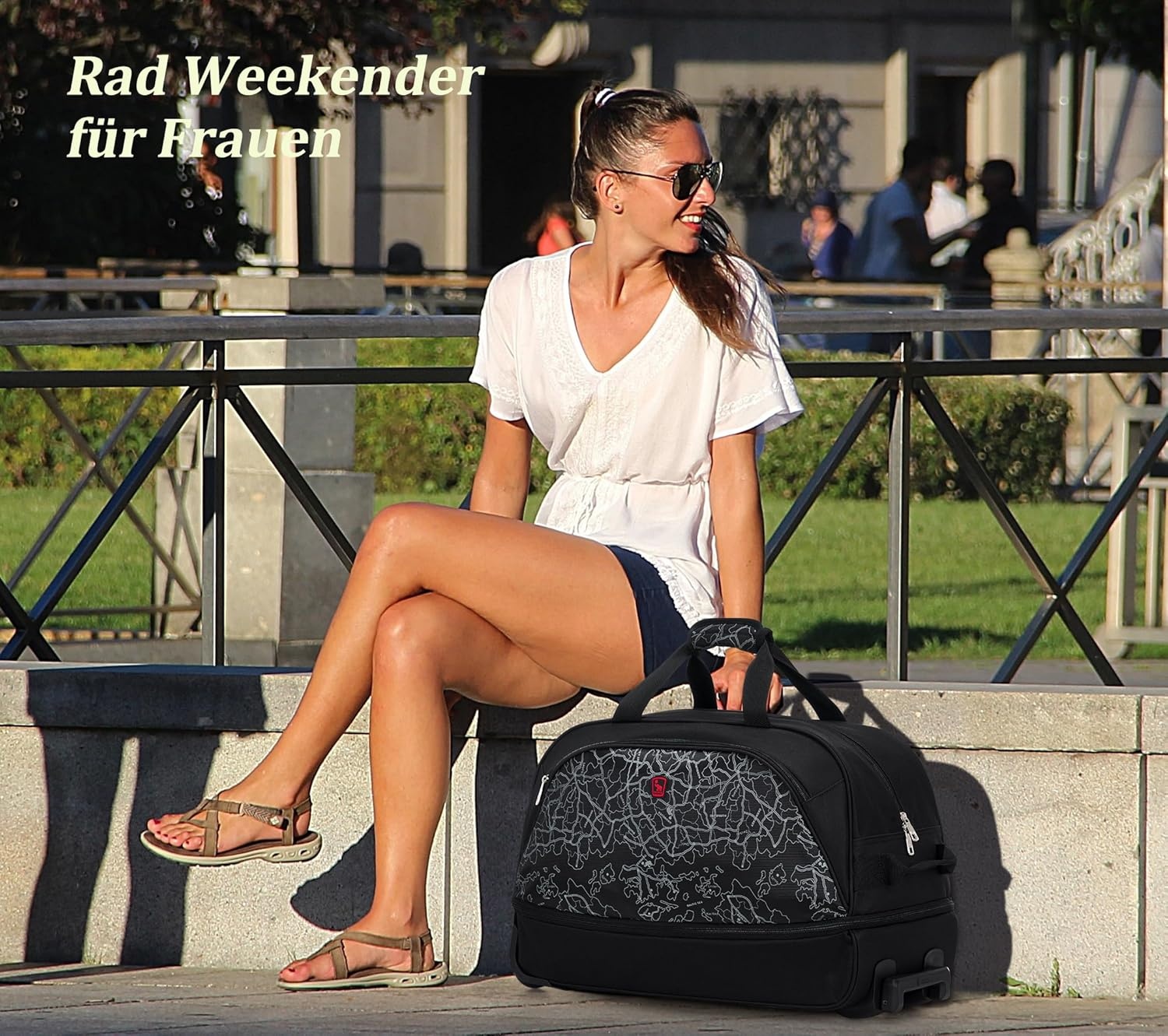 OIWAS Reistas met wielen, kleine 50 - 60 l, zakelijke trolley, handbagage, sporttas, weekendtas, voor dames en heren, uitbreiding, Zwart met kaartpatroon, Medium