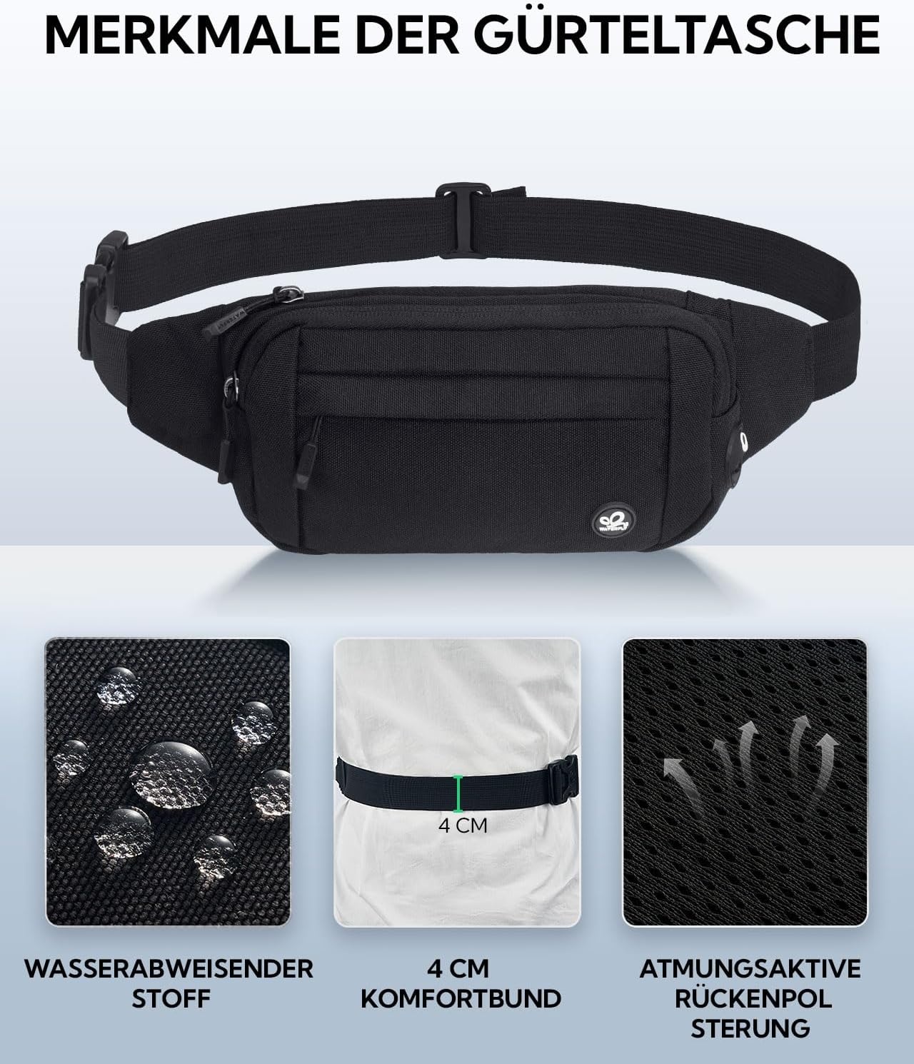 WATERFLY Buiktas Heuptas Heren Dames: Kleine Riemtas Sport Bum Hip Bag Mannen Vrouwen Heup Fanny Pack met Verlengingsriem voor Reizen Wandelen Hondentraining Outdoor, zwart, Small