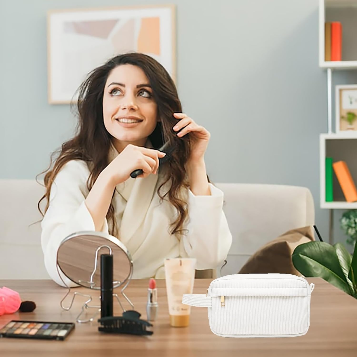 Women's Cosmetic Bags, Make Up Bag,Small Toiletry Bag, Travel Cosmetic Bags, Corduroy Makeup Bag with Zip for Women