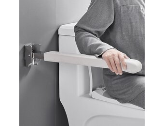 Wandsteungreep, klapgreep, leer, handgreep, inklapbaar, opstahulp, toilet, steunhulp, ondersteunt 150 kg, lengte greep: 62 cm, antislip, wandmontage, steunhandgreep voor senioren, gehandicapten