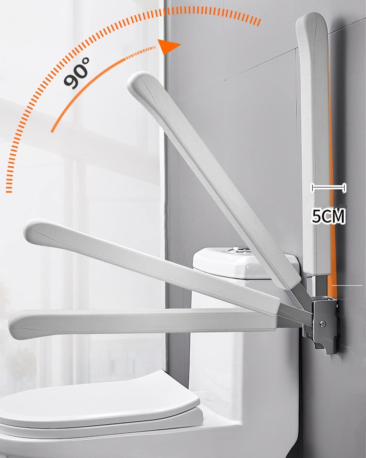 Wandsteungreep, klapgreep, leer, handgreep, inklapbaar, opstahulp, toilet, steunhulp, ondersteunt 150 kg, lengte greep: 62 cm, antislip, wandmontage, steunhandgreep voor senioren, gehandicapten