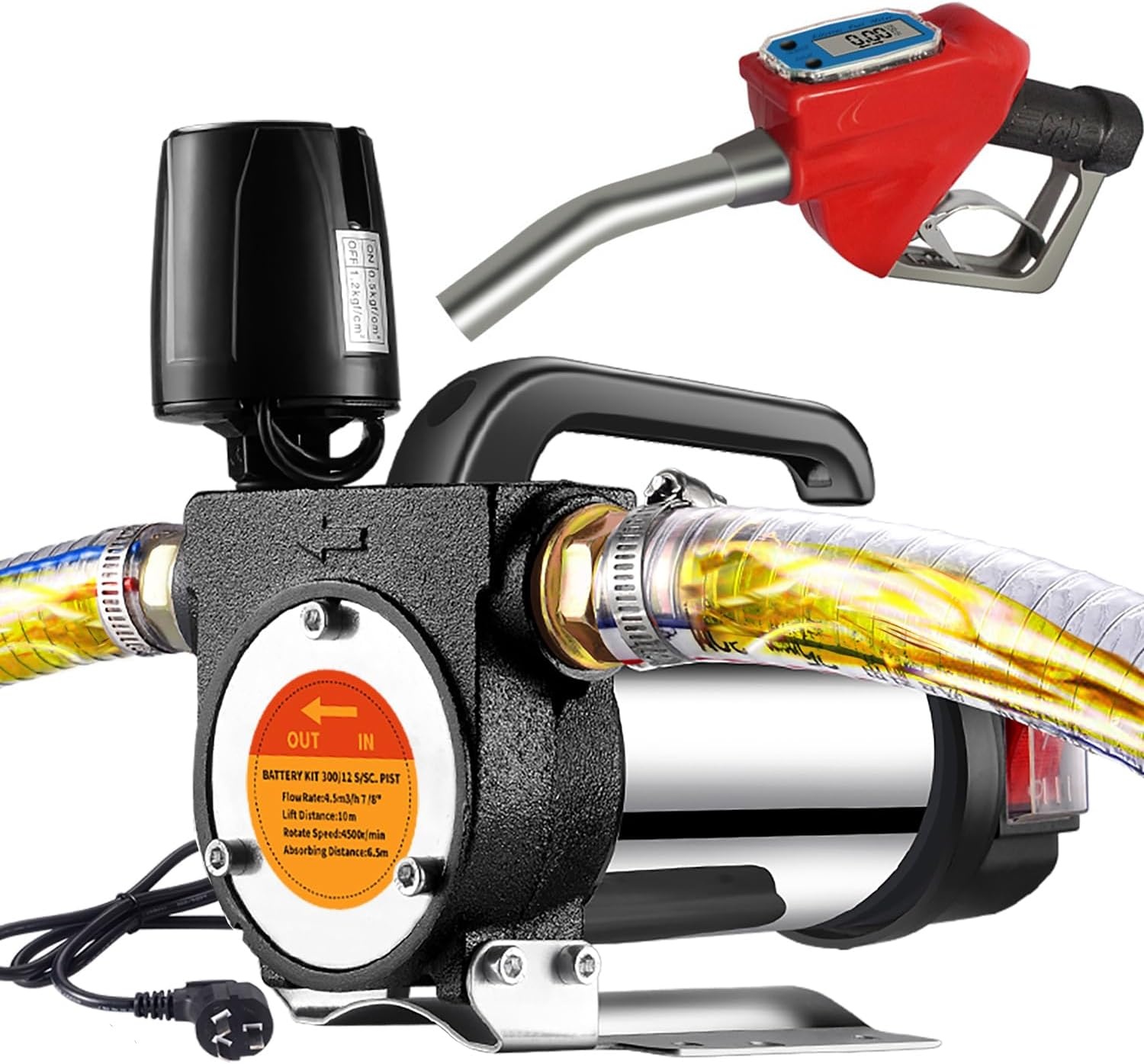 Elektrische dieselpomp, 220 V, transferpomp, 60 l/min, elektrische brandstofpomp, zelfaanzuigende pomp met automatische uitschakelmondstuk, 6 m slang