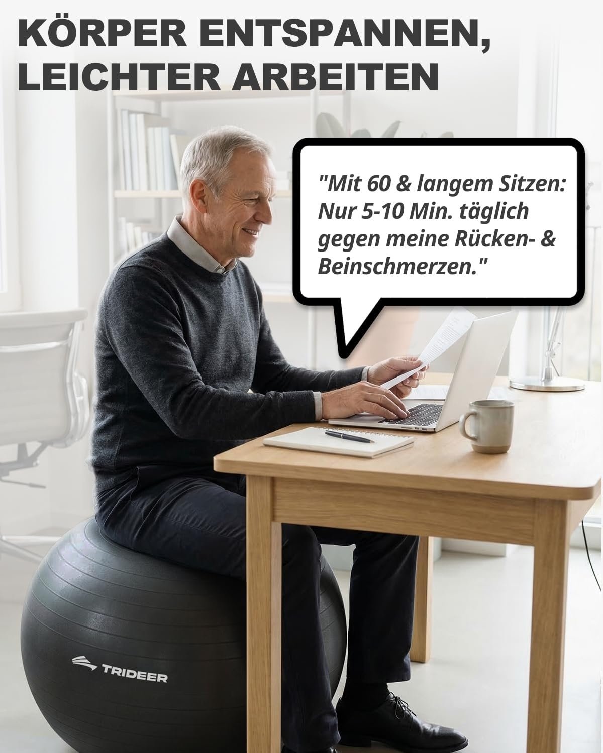 Trideer Thick Exercise Ball, Anti-Burst Pilates Ball, 45-85 cm Sitting Ball, Office, for Balance, Yoga as Fitness Small Appliances and Balance Chair in the Gym Home Office (XXL (78-85 cm), Black)