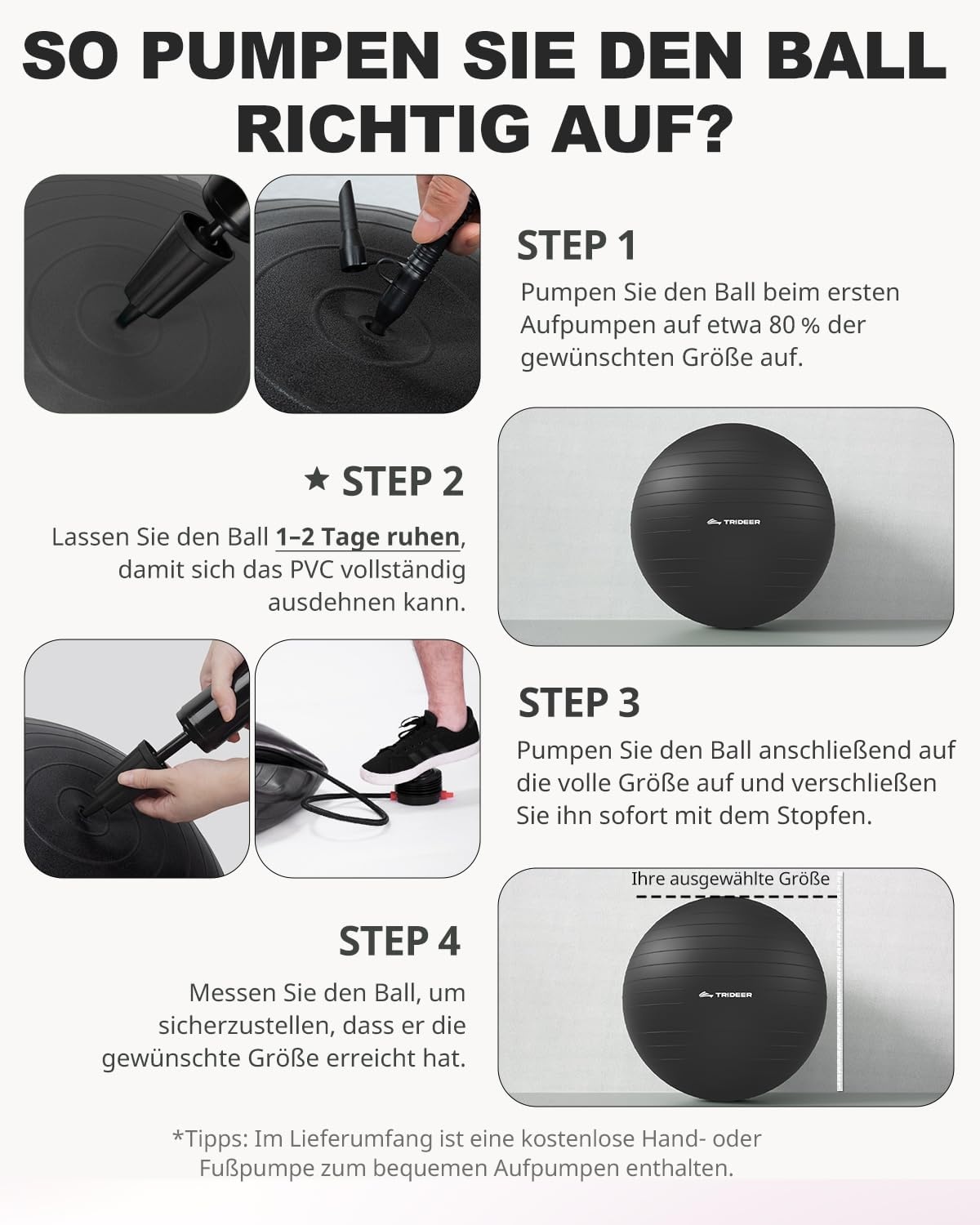 Trideer Thick Exercise Ball, Anti-Burst Pilates Ball, 45-85 cm Sitting Ball, Office, for Balance, Yoga as Fitness Small Appliances and Balance Chair in the Gym Home Office (XXL (78-85 cm), Black)