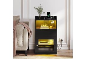 YITAHOME Nachtkastje Zwart met Stopcontact & LED (49% Korting)