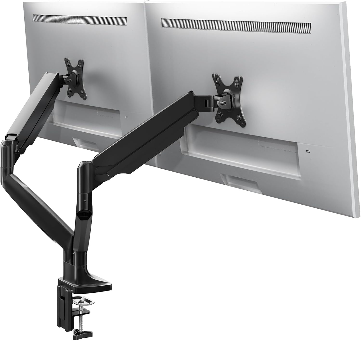 PUTORSEN Ergonomic Double Monitor Desk Bracket, Premium Aluminium, Tilt, Swivel and Adjustable in Height, Suitable for 17"-35" Monitors, VESA 75x75 & 100x100mm, up to 15kg per arm
