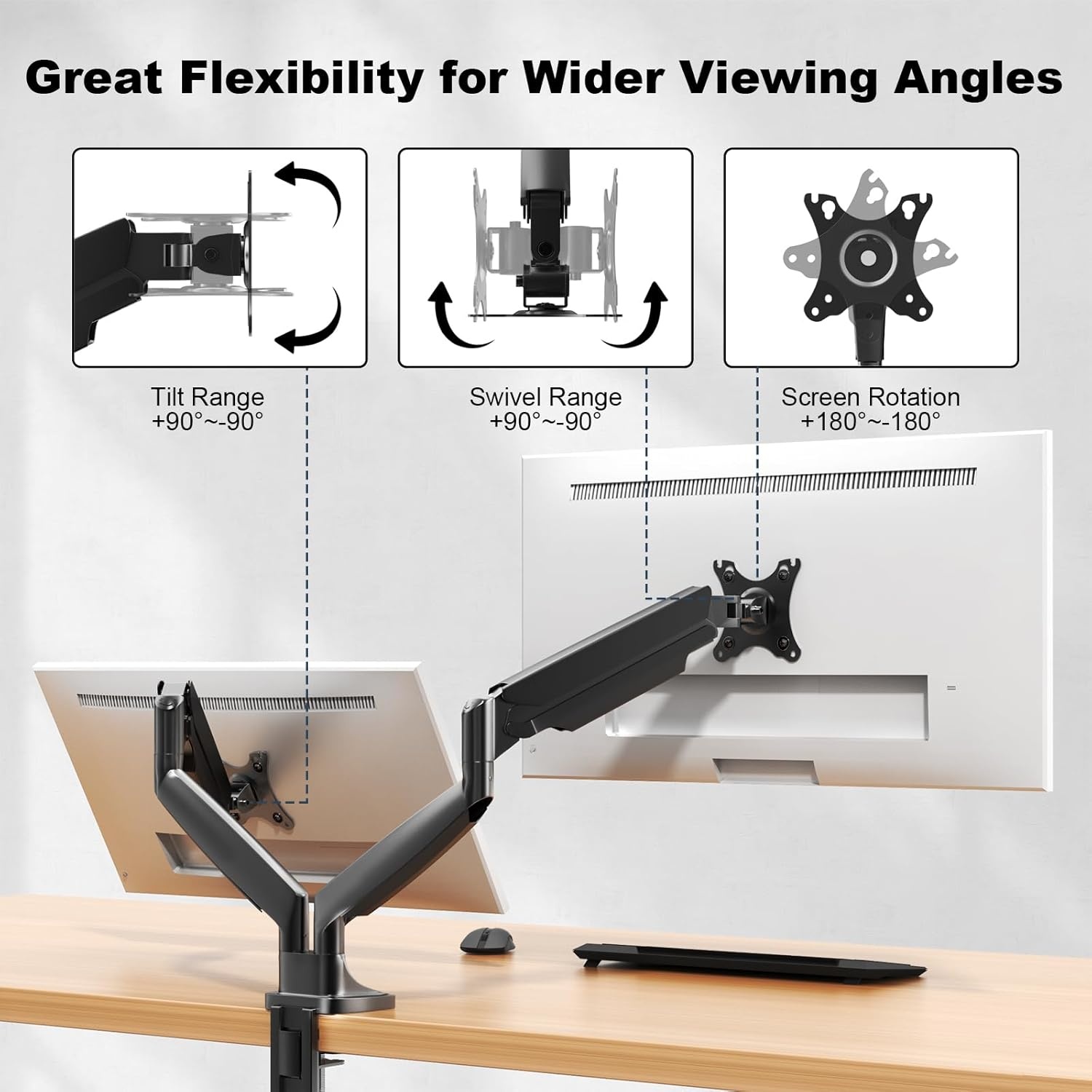 PUTORSEN Ergonomic Double Monitor Desk Bracket, Premium Aluminium, Tilt, Swivel and Adjustable in Height, Suitable for 17"-35" Monitors, VESA 75x75 & 100x100mm, up to 15kg per arm