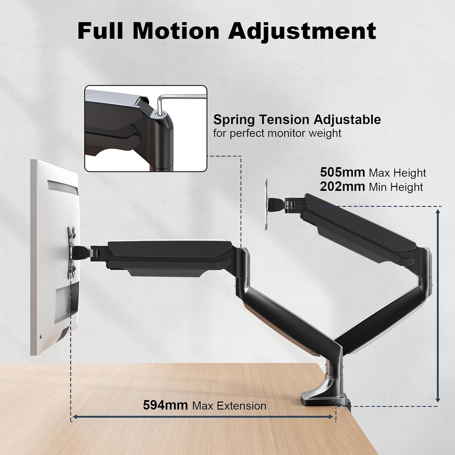 PUTORSEN Ergonomic Double Monitor Desk Bracket, Premium Aluminium, Tilt, Swivel and Adjustable in Height, Suitable for 17"-35" Monitors, VESA 75x75 & 100x100mm, up to 15kg per arm