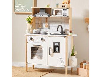 Tiny Land Play Kitchen for Children with 18 Toy Food and Cookware Accessories Play Set Charcoal Pretend Play Set for Toddlers with Real Light and Sounds