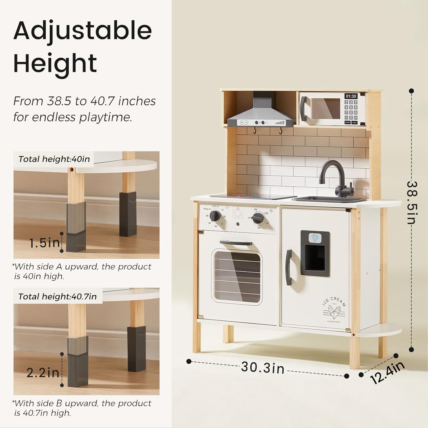 Tiny Land Play Kitchen for Children with 18 Toy Food and Cookware Accessories Play Set Charcoal Pretend Play Set for Toddlers with Real Light and Sounds