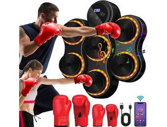 Muziek-boksmachine, bluetooth-muziekboxmachine, wandgemonteerde boxmachine met bokshandschoenen voor volwassenen en kinderen, 9 snelheidsmodi, 9 instelbare snelheden en telmodi