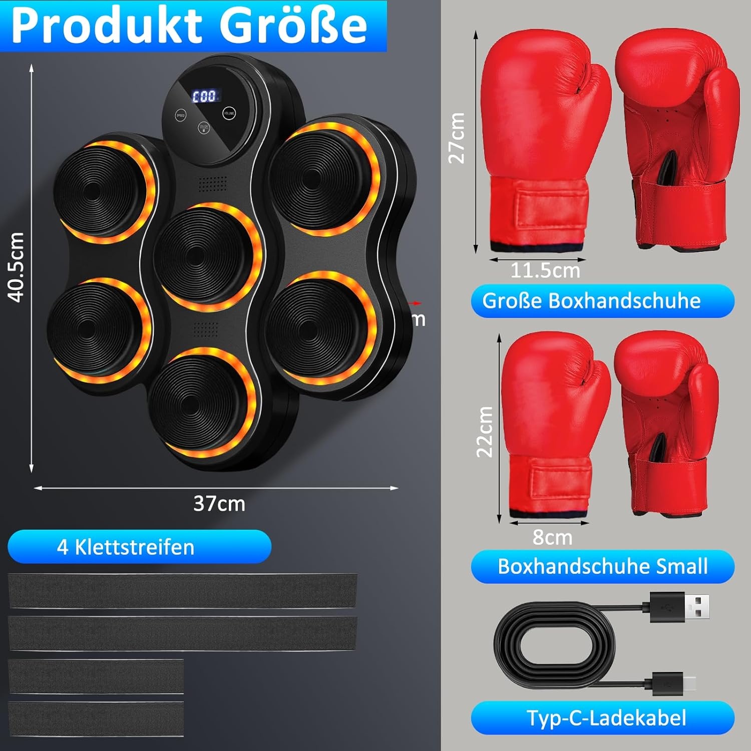 Muziek-boksmachine, bluetooth-muziekboxmachine, wandgemonteerde boxmachine met bokshandschoenen voor volwassenen en kinderen, 9 snelheidsmodi, 9 instelbare snelheden en telmodi